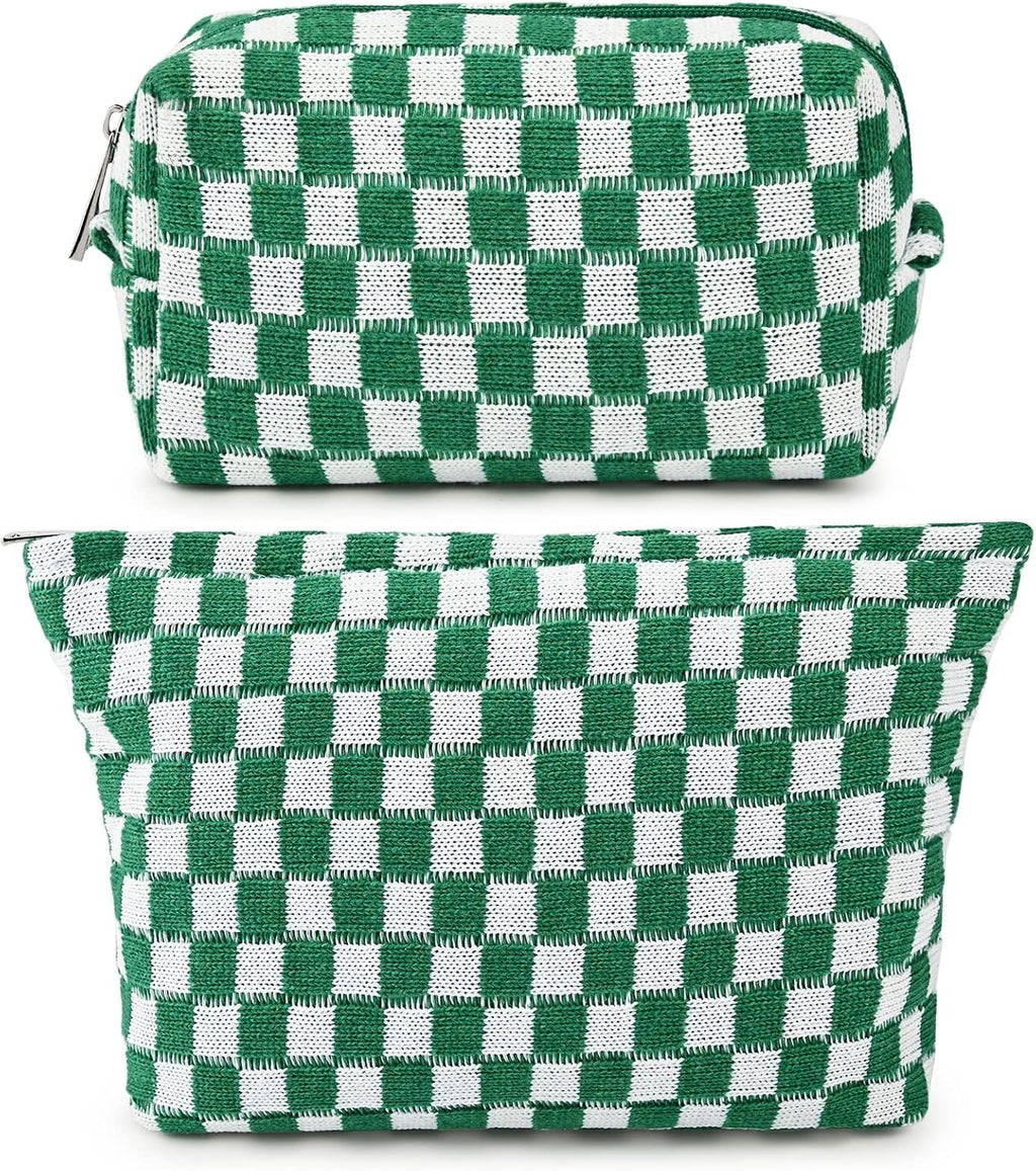 Checked Two-Piece Makeup Bag Set — Compact Cosmetic Organizer
