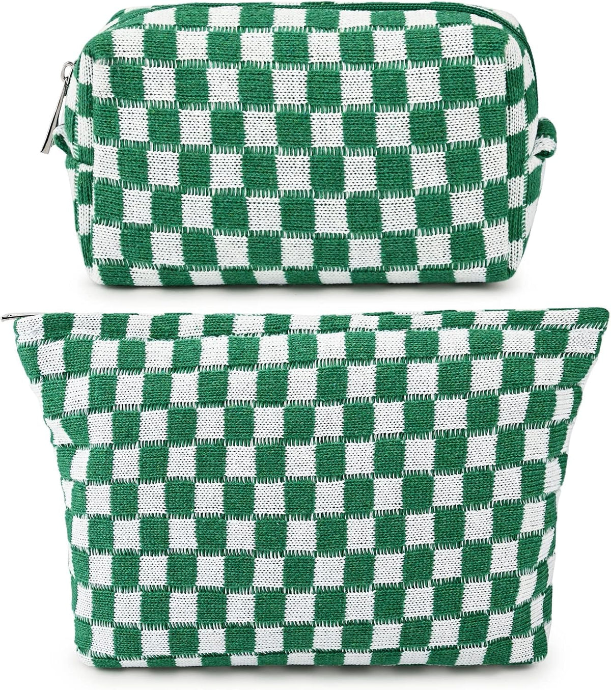 Checked Two-Piece Makeup Bag Set — Compact Cosmetic Organizer