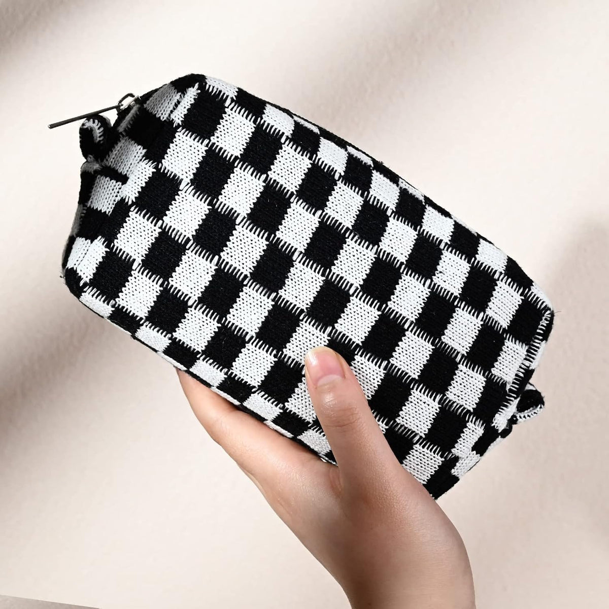 Checked Two-Piece Makeup Bag Set — Compact Cosmetic Organizer