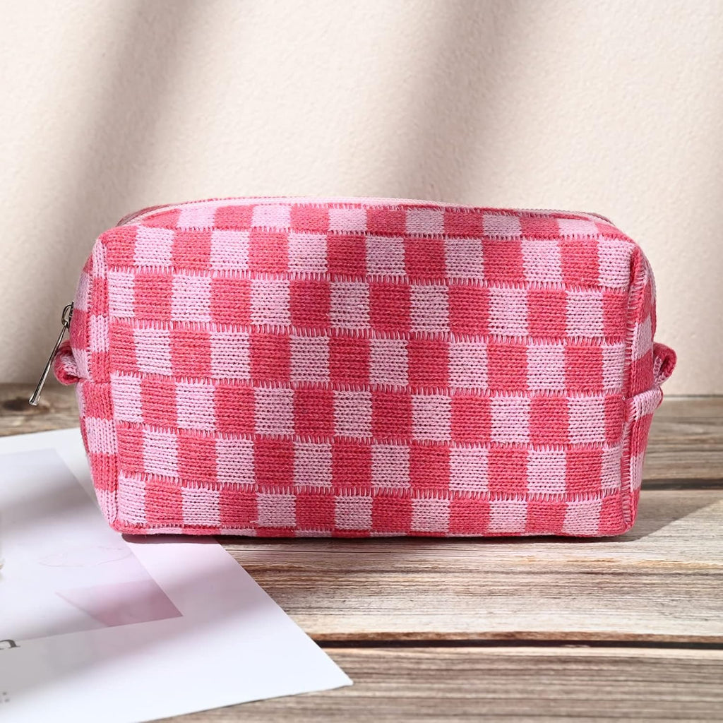 Checked Two-Piece Makeup Bag Set — Compact Cosmetic Organizer