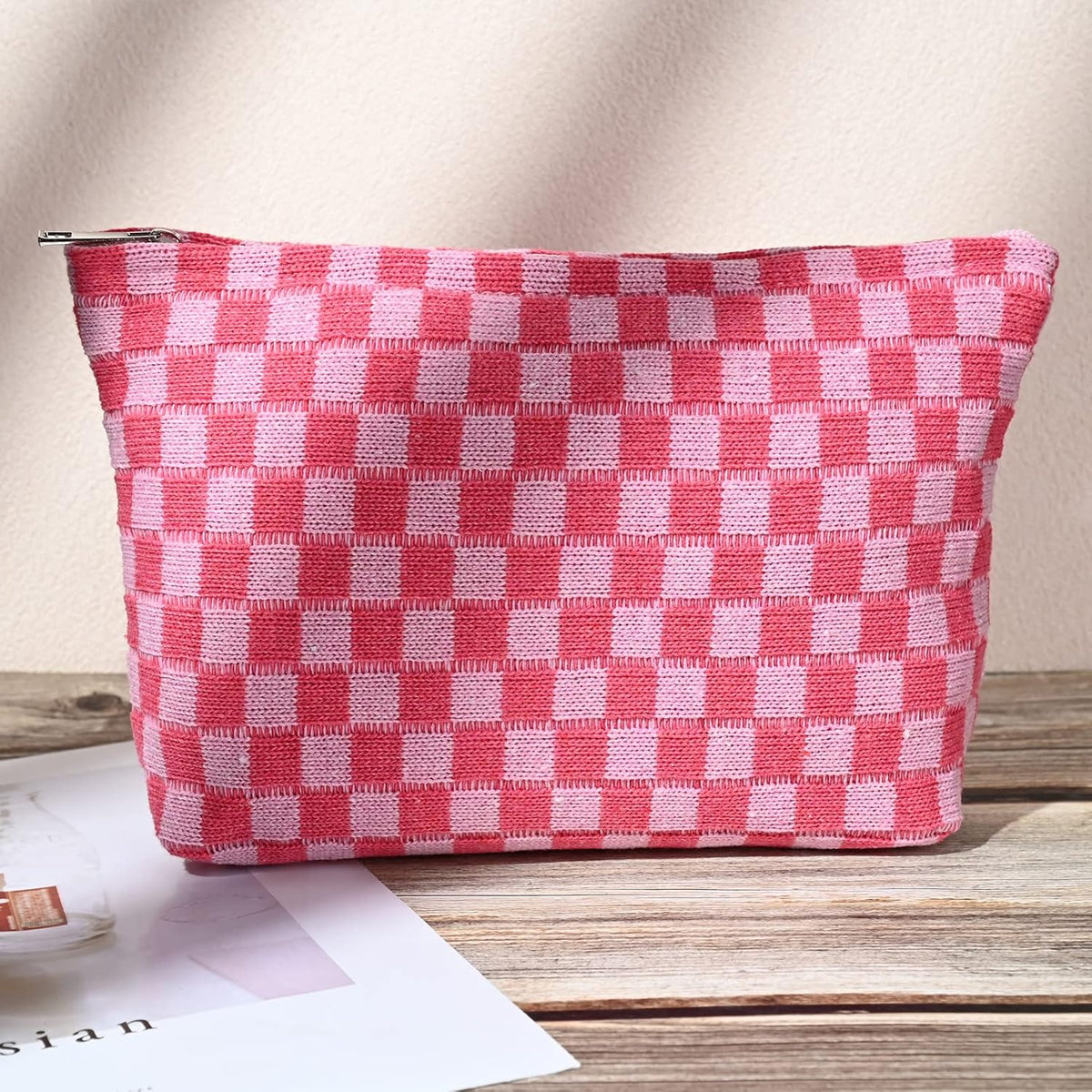 Checked Two-Piece Makeup Bag Set — Compact Cosmetic Organizer