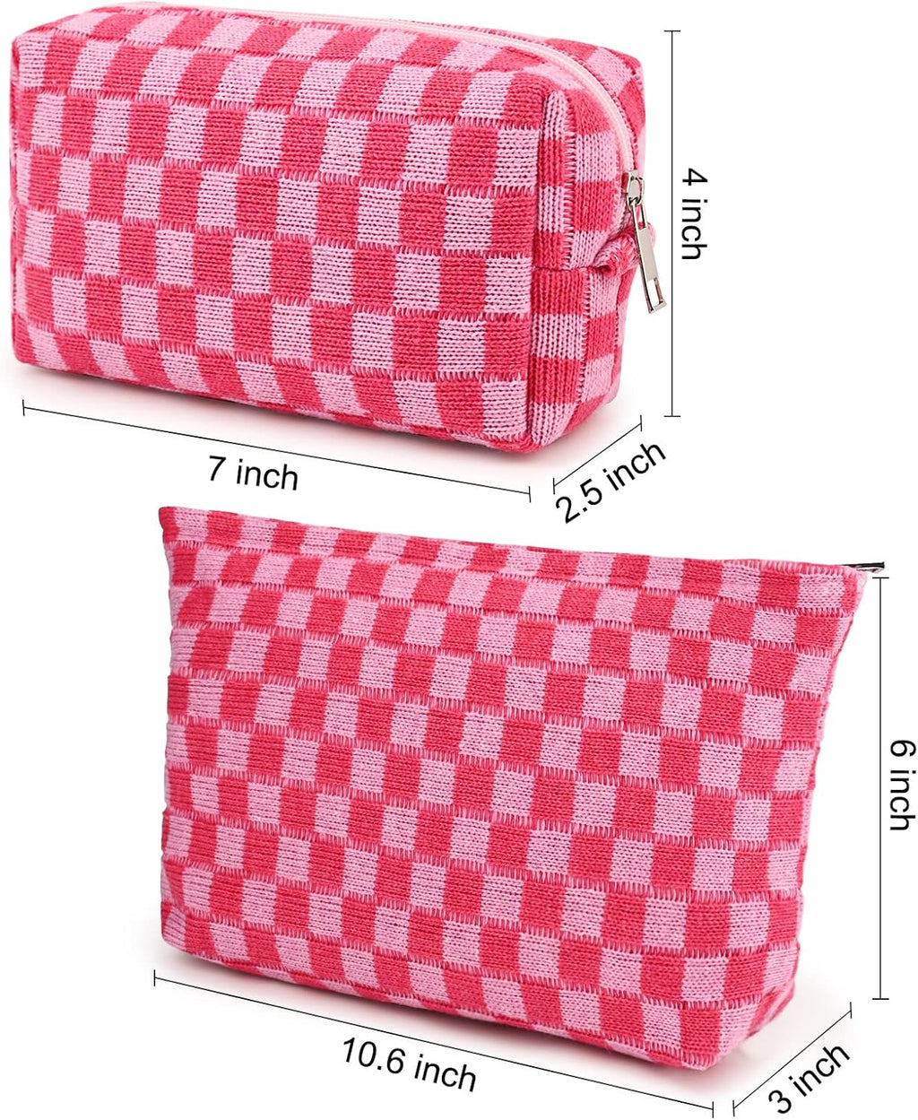 Checked Two-Piece Makeup Bag Set — Compact Cosmetic Organizer