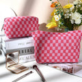 Checked Two-Piece Makeup Bag Set — Compact Cosmetic Organizer
