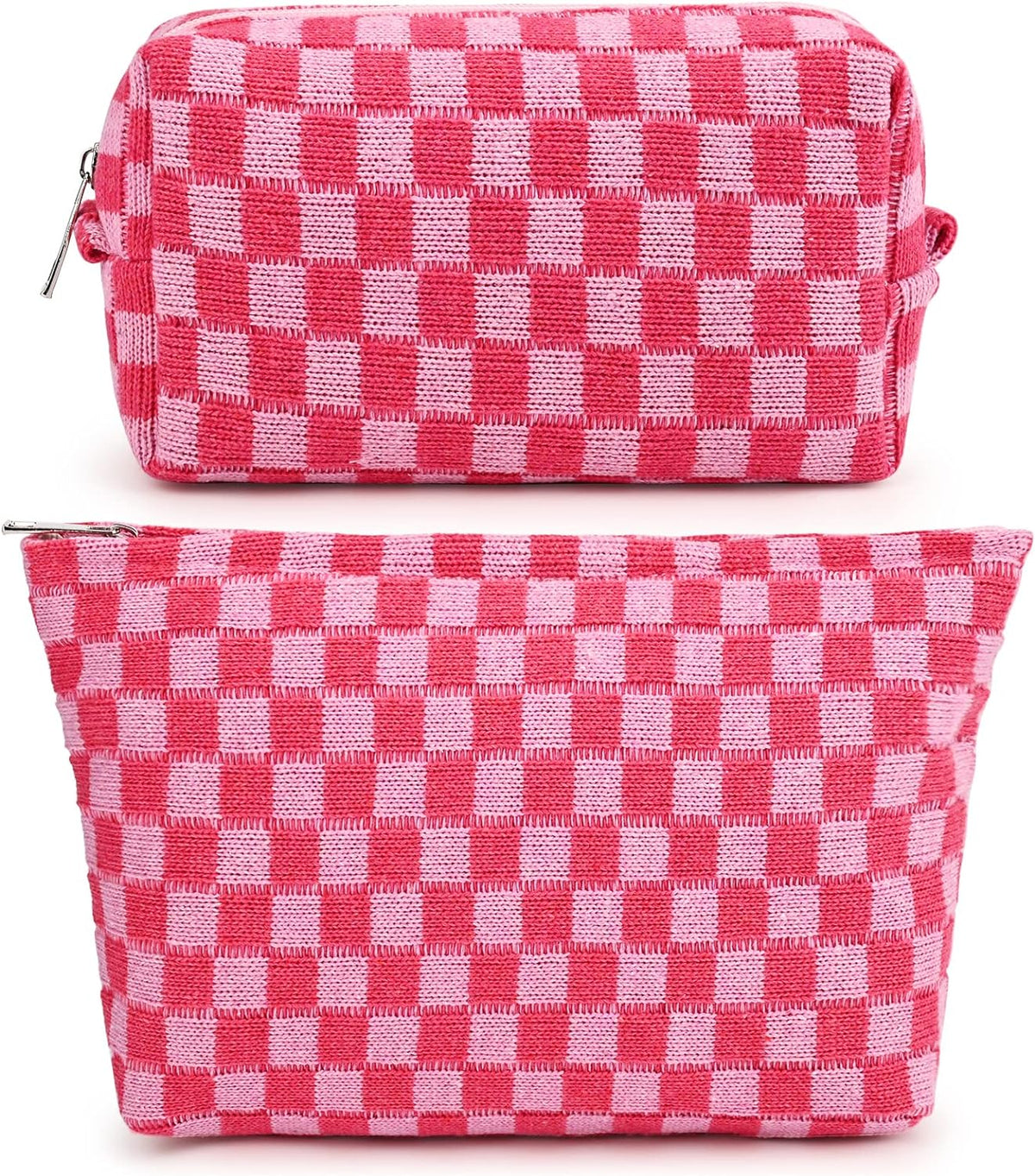 Checked Two-Piece Makeup Bag Set — Compact Cosmetic Organizer