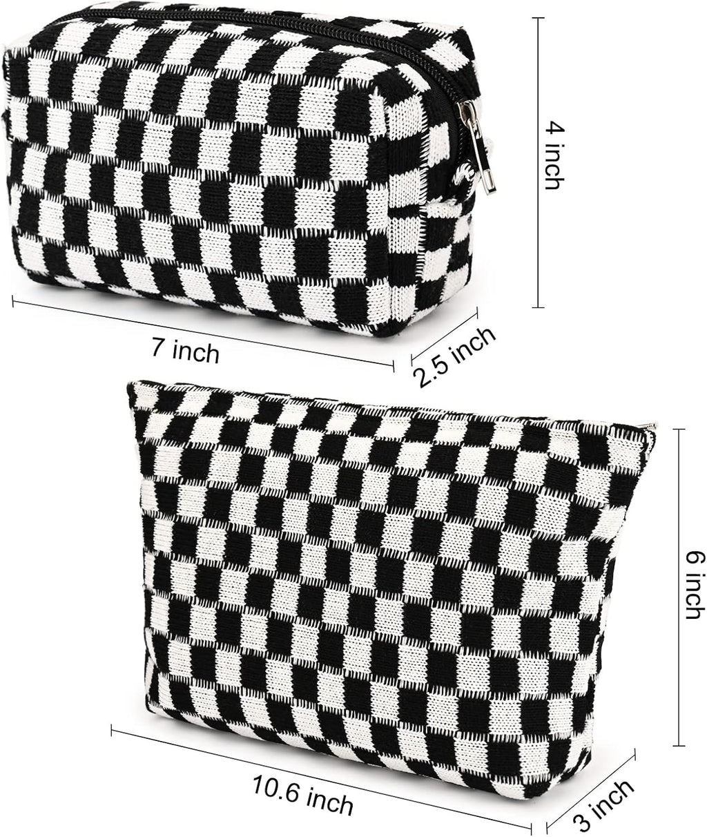 Checked Two-Piece Makeup Bag Set — Compact Cosmetic Organizer
