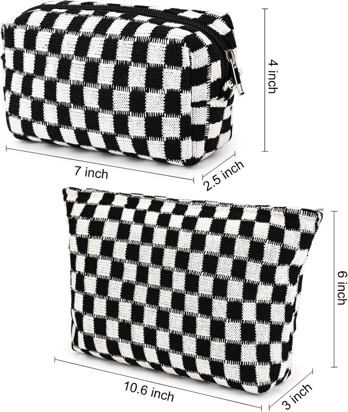Checked Two-Piece Makeup Bag Set — Compact Cosmetic Organizer