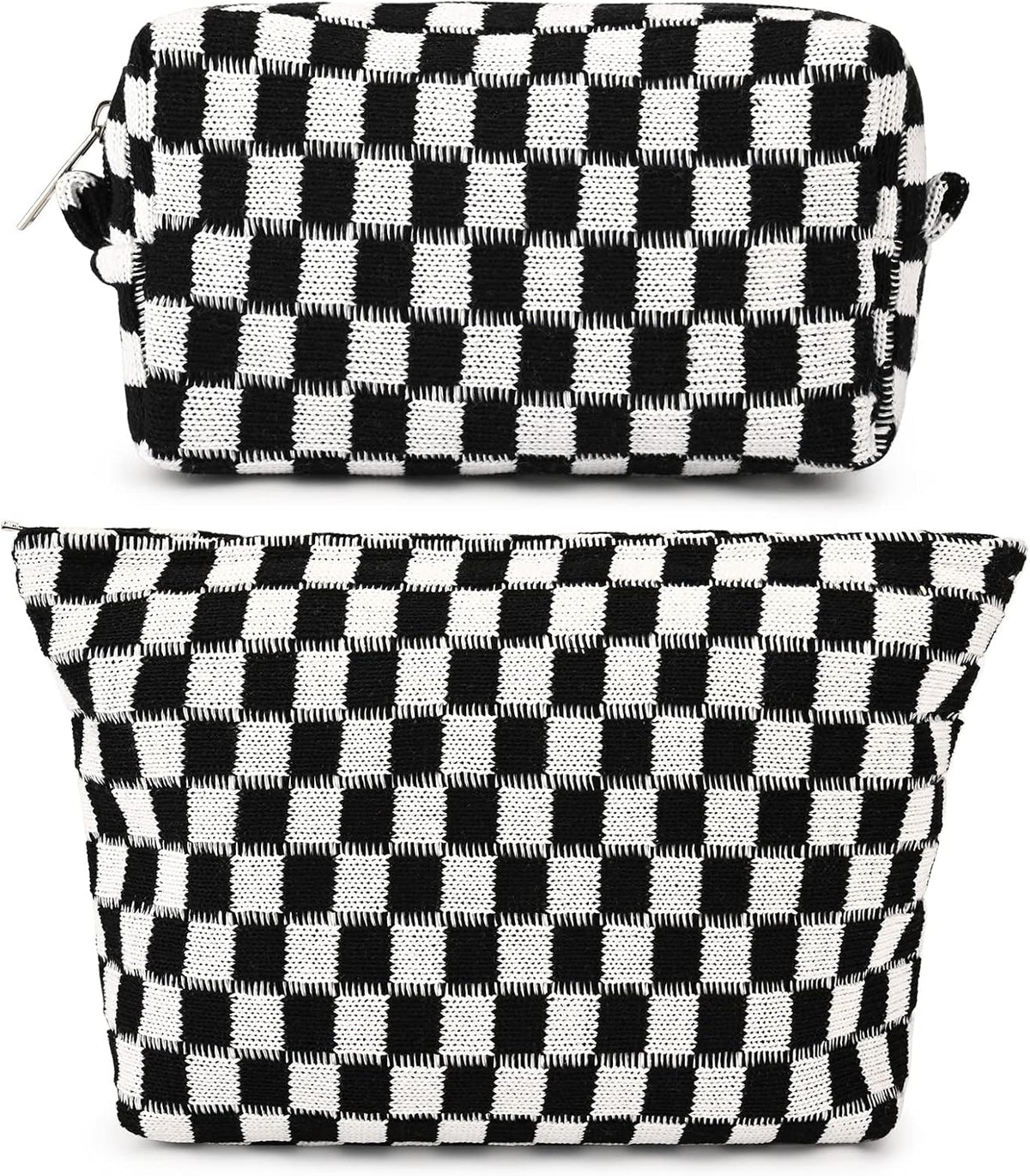 Checked Two-Piece Makeup Bag Set — Compact Cosmetic Organizer