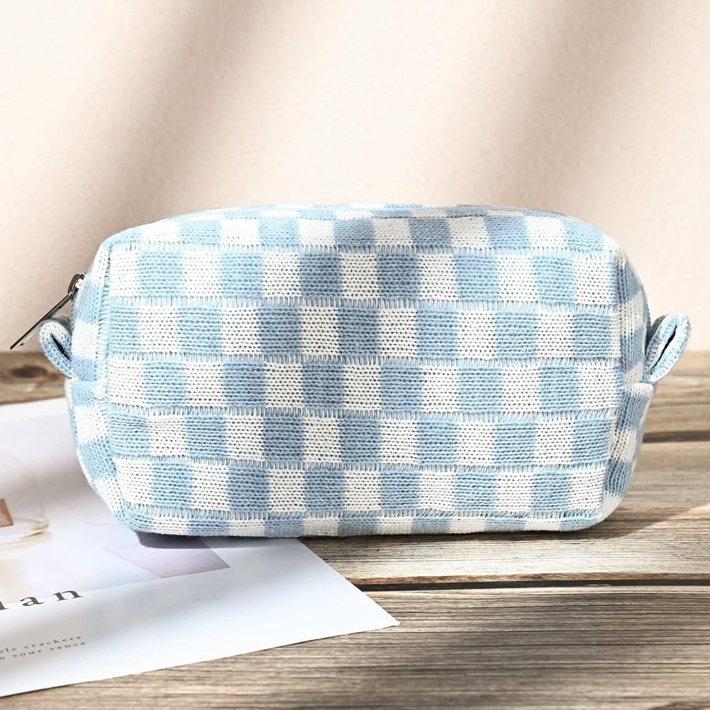 Checked Two-Piece Makeup Bag Set — Compact Cosmetic Organizer
