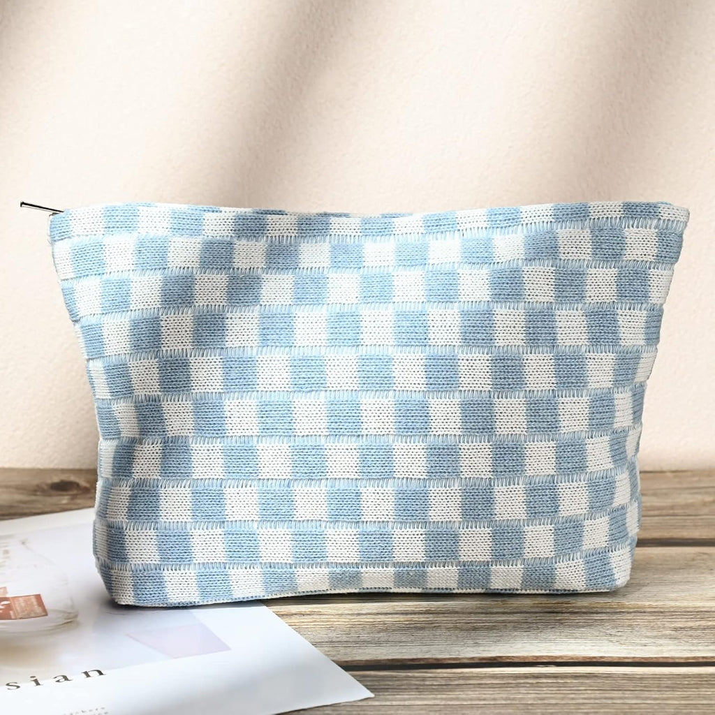 Checked Two-Piece Makeup Bag Set — Compact Cosmetic Organizer