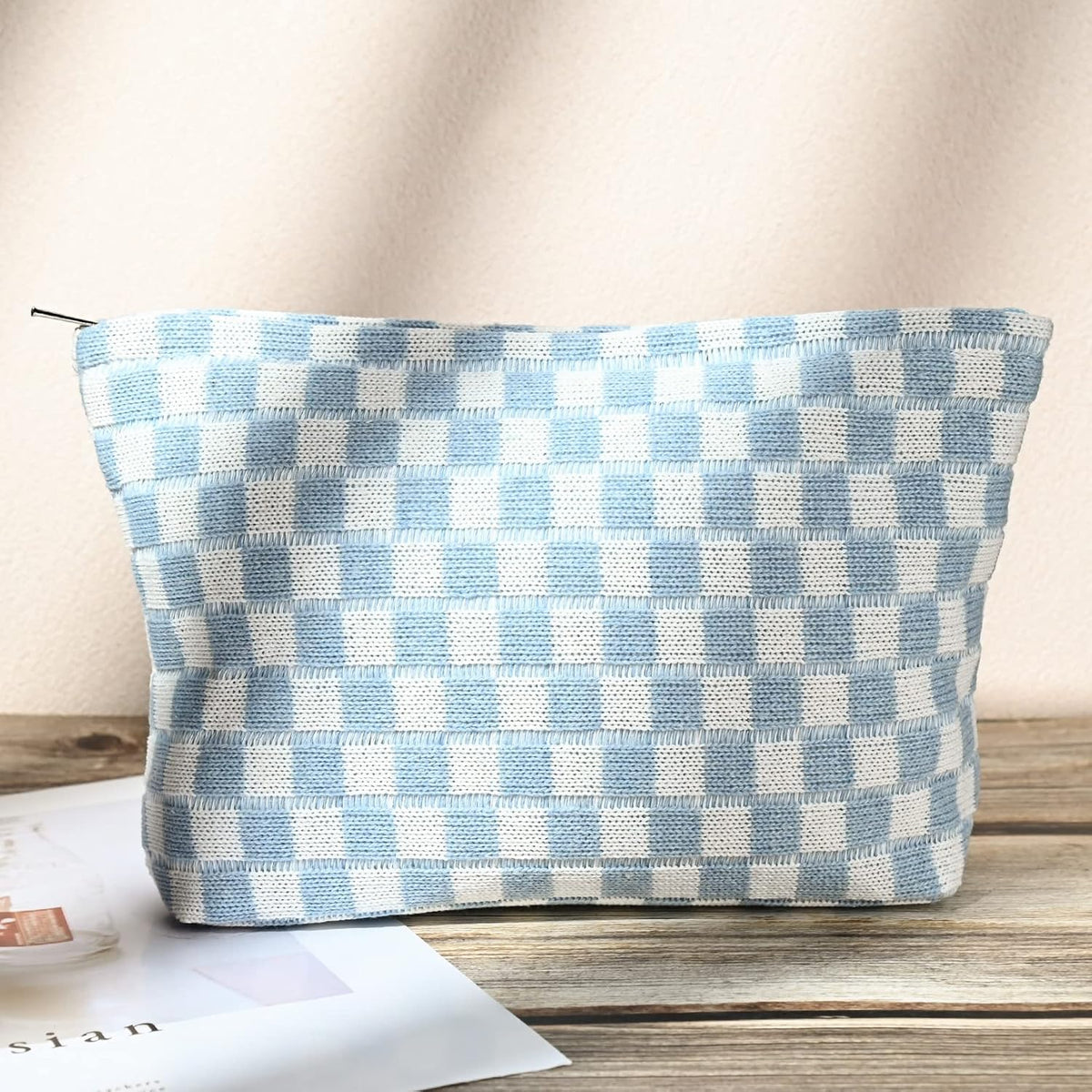 Checked Two-Piece Makeup Bag Set — Compact Cosmetic Organizer