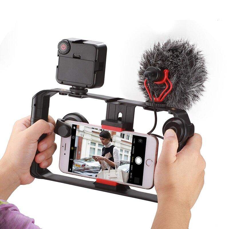 Mobile Phone Video Rig Cage — Integrated LED Light, Stable Shooting Grip