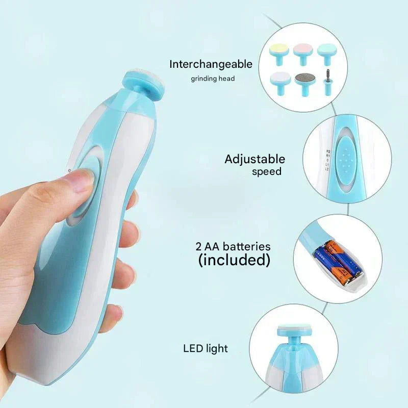 Conjunto de lima elétrica para unhas BabyCare — motor silencioso, sistema de corte controlado