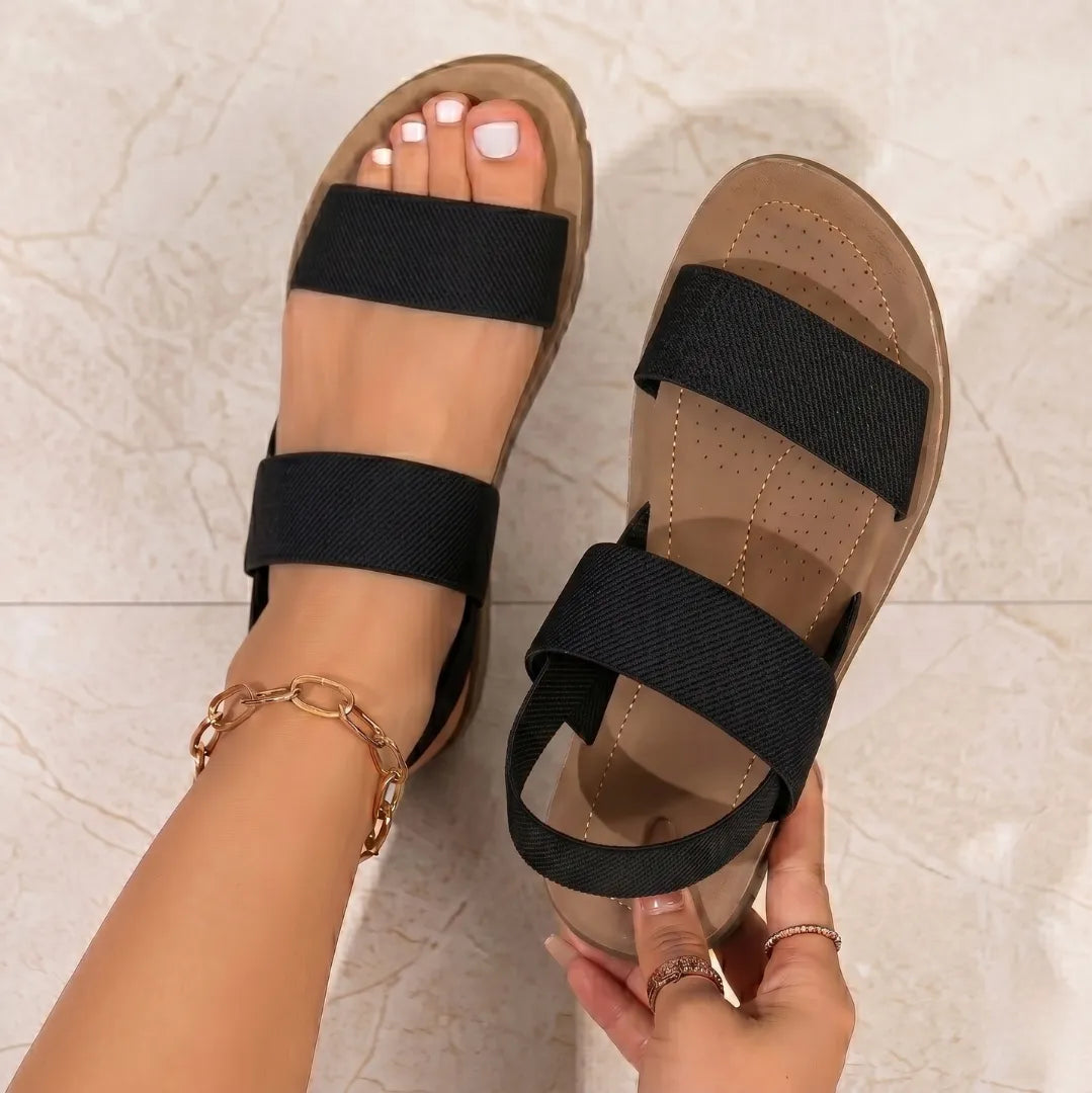Lightweight Slip-On Stretch Elastic Sandals — Flexible Fit, Cushioned Footbed