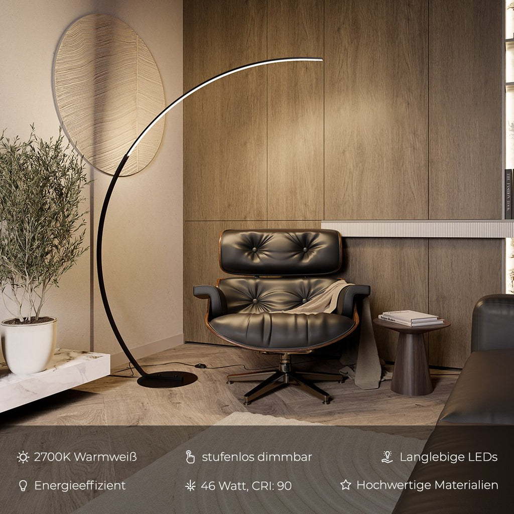 LumiFloor LED-golvlampa — dimbar belysning på 2700K, fotströmbrytare