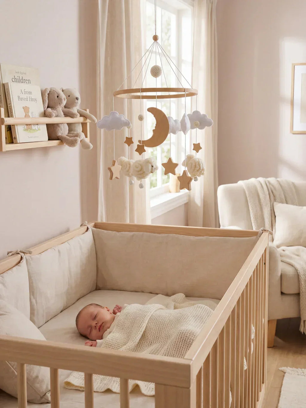 Wooden Baby Mobile — Slow Swaying Motion and Hanging Ornaments
