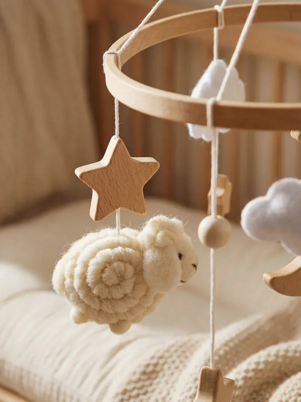 Wooden Baby Mobile — Slow Swaying Motion and Hanging Ornaments