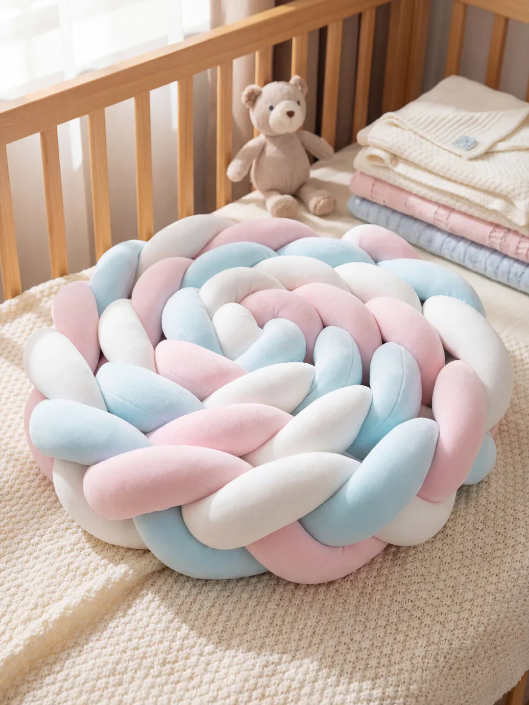 Terracotta Braided Velvet Baby Bed Bumper — Plush Crib Edge Cushion