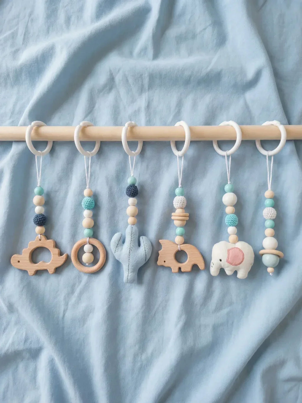 Montessori Wooden Baby Gym Dangles — Animal Shaped Hanging Toys