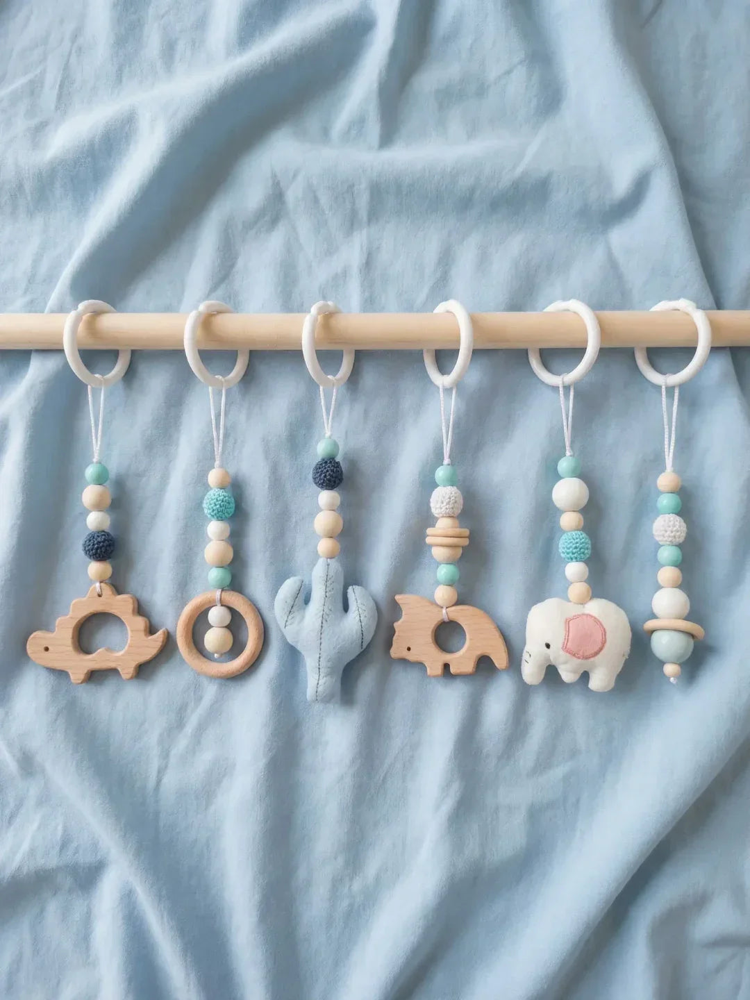 Montessori Wooden Baby Gym Dangles — Animal Shaped Hanging Toys