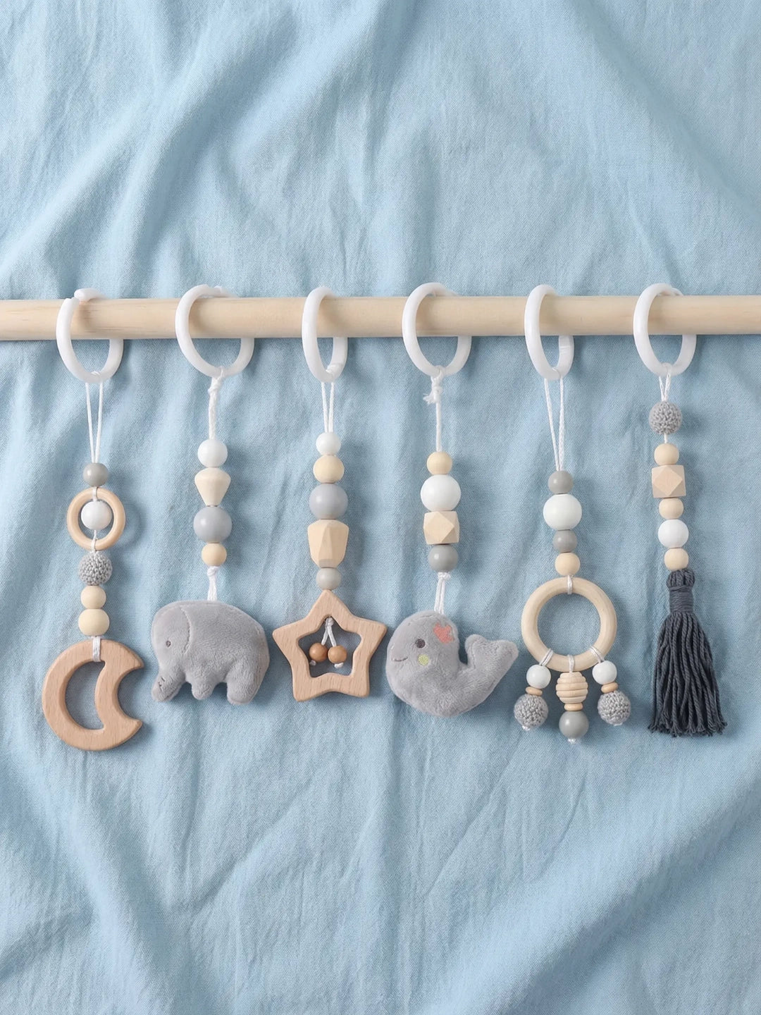 Montessori Wooden Baby Gym Dangles — Animal Shaped Hanging Toys