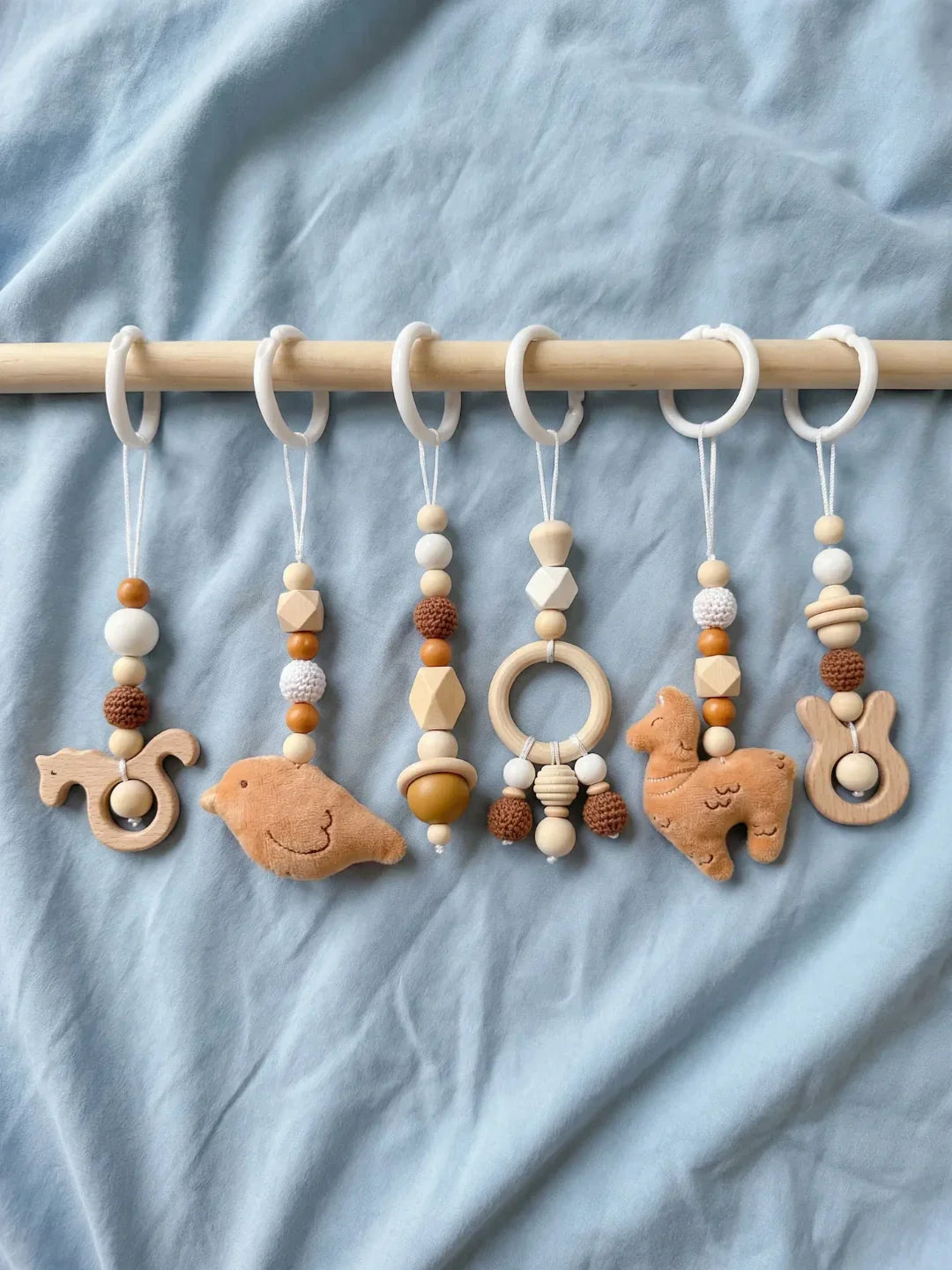 Montessori Wooden Baby Gym Dangles — Animal Shaped Hanging Toys