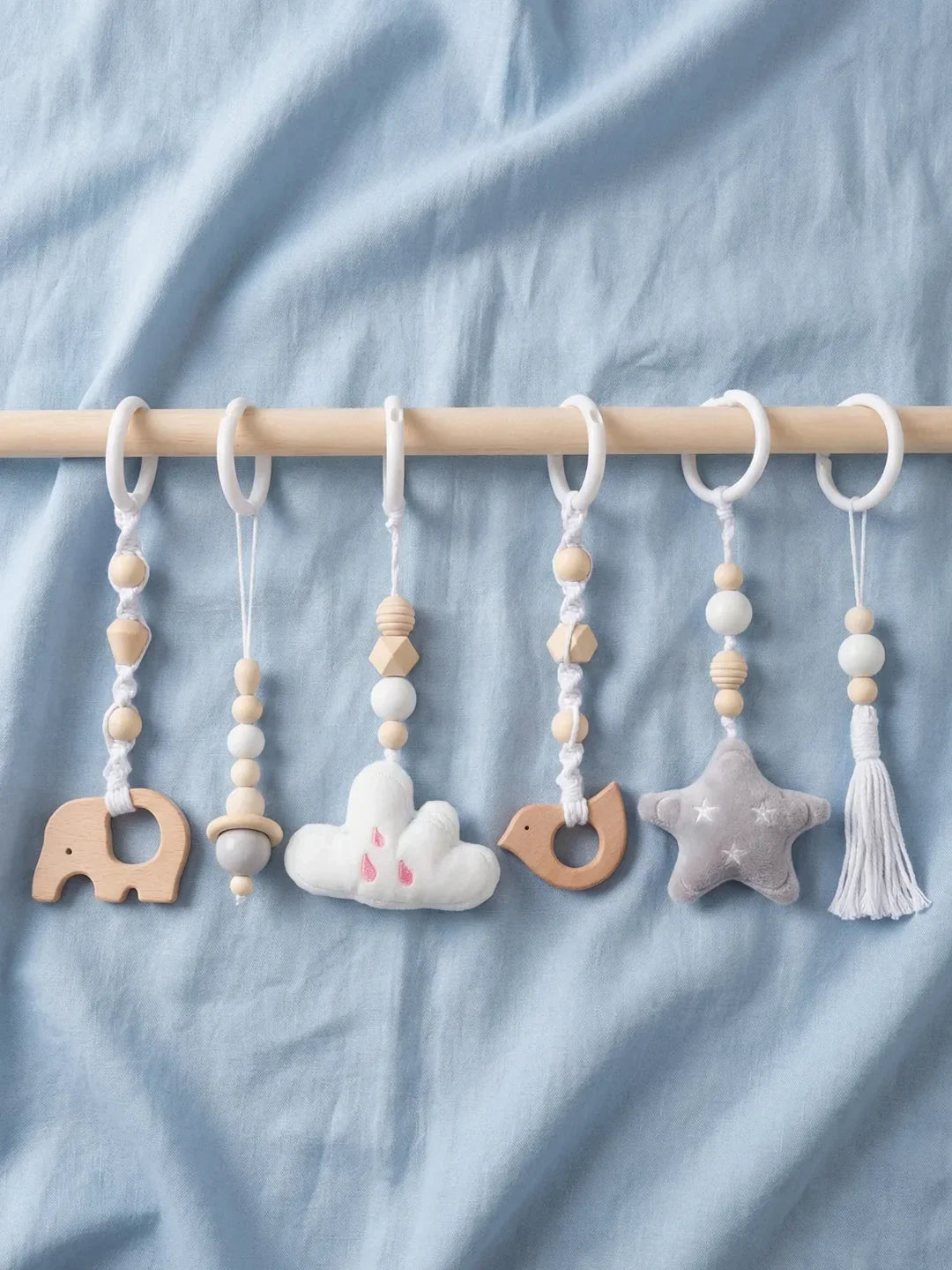 Montessori Wooden Baby Gym Dangles — Animal Shaped Hanging Toys
