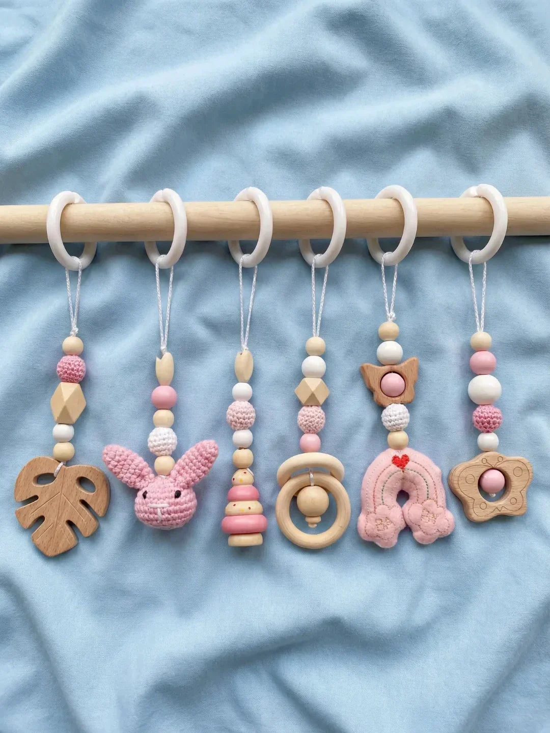 Montessori Wooden Baby Gym Dangles — Animal Shaped Hanging Toys
