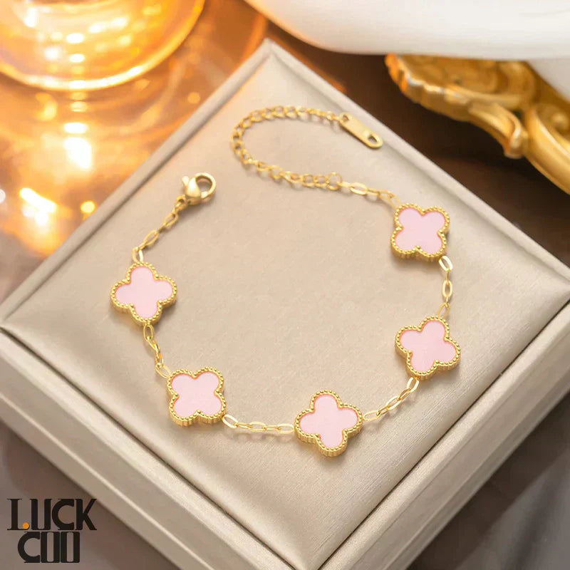Liora Clover Charm Bracelet — Gold Plated Stainless Steel, Four Floral Charms