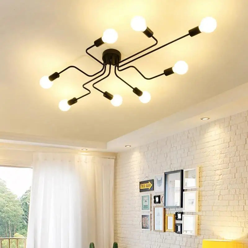 8-Light Integrated LED Ceiling Lamp — 3000K Warm White, Black Aluminum, 15 Meter Diameter Coverage