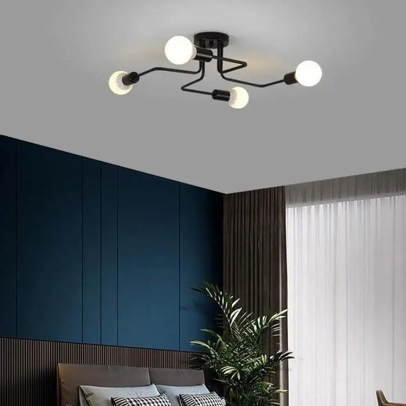 8-Light Integrated LED Ceiling Lamp — 3000K Warm White, Black Aluminum, 15 Meter Diameter Coverage