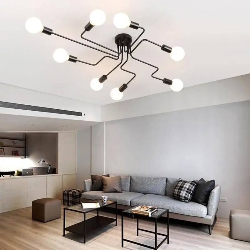 8-Light Integrated LED Ceiling Lamp — 3000K Warm White, Black Aluminum, 15 Meter Diameter Coverage