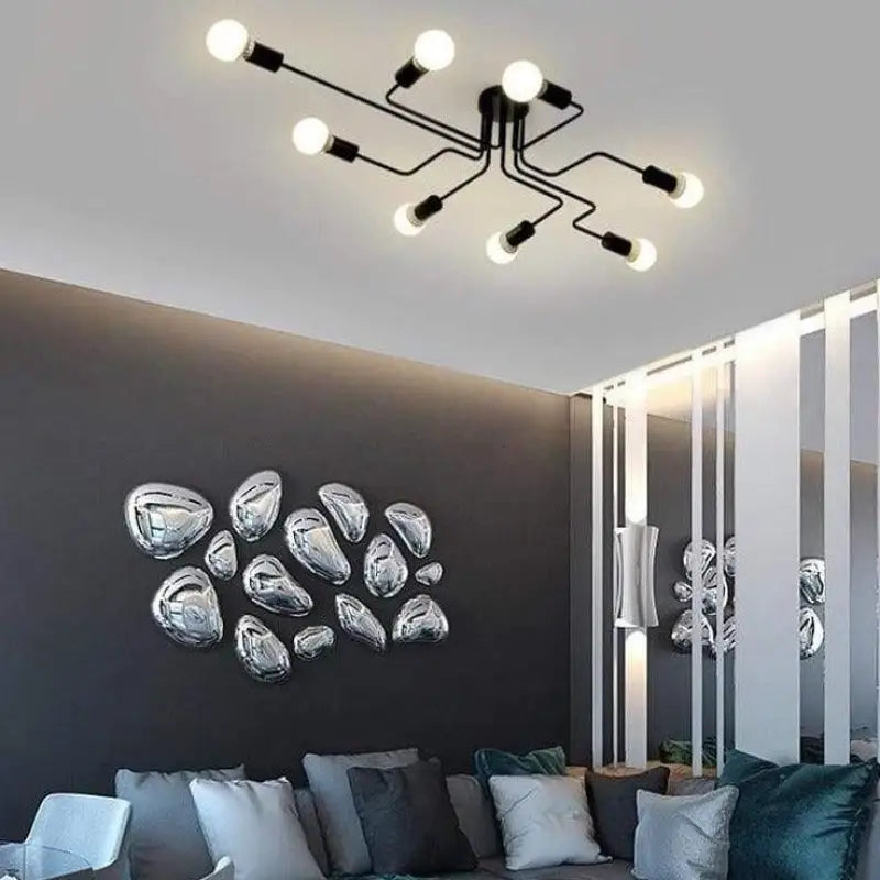 8-Light Integrated LED Ceiling Lamp — 3000K Warm White, Black Aluminum, 15 Meter Diameter Coverage