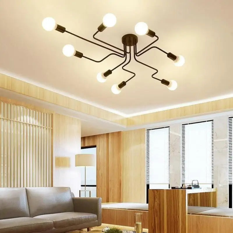 8-Light Integrated LED Ceiling Lamp — 3000K Warm White, Black Aluminum, 15 Meter Diameter Coverage