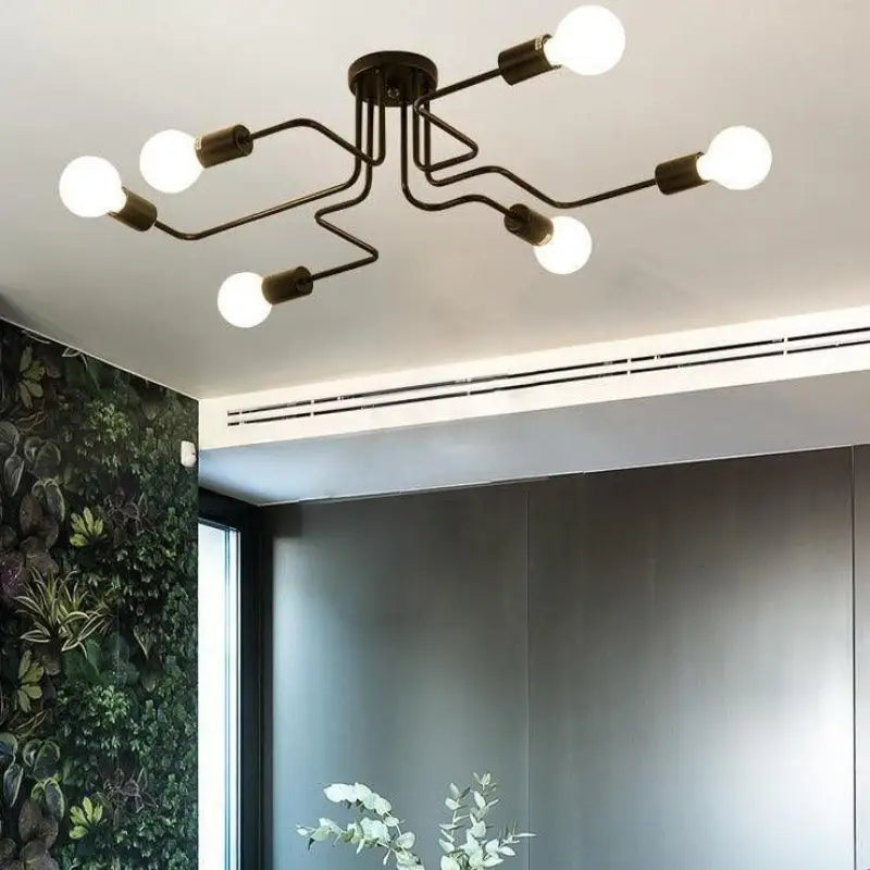 8-Light Integrated LED Ceiling Lamp — 3000K Warm White, Black Aluminum, 15 Meter Diameter Coverage