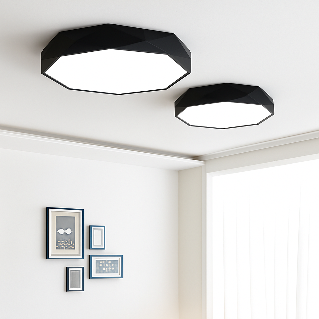 Plafonieră LED din acril, cu design octogonal — 30–60 cm, lampă geometrică colorată pentru cameră