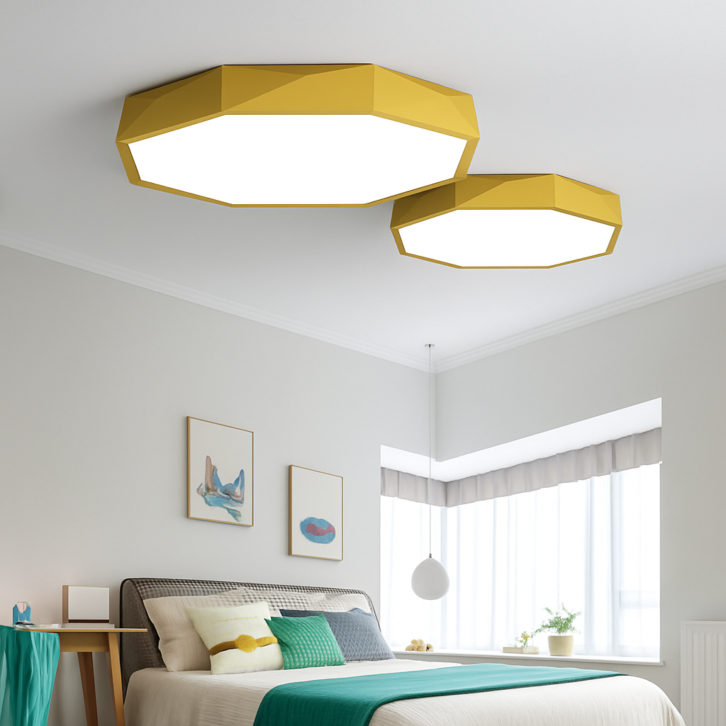 Plafonieră LED din acril, cu design octogonal — 30–60 cm, lampă geometrică colorată pentru cameră