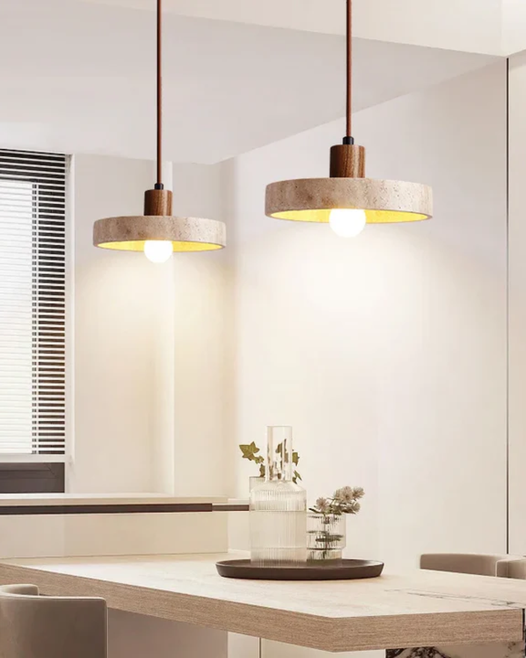 Nolare Travertine Pendant Light — Warm-Toned Inner Shade