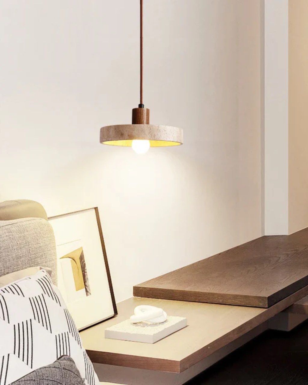 Nolare Travertine Pendant Light — Warm-Toned Inner Shade