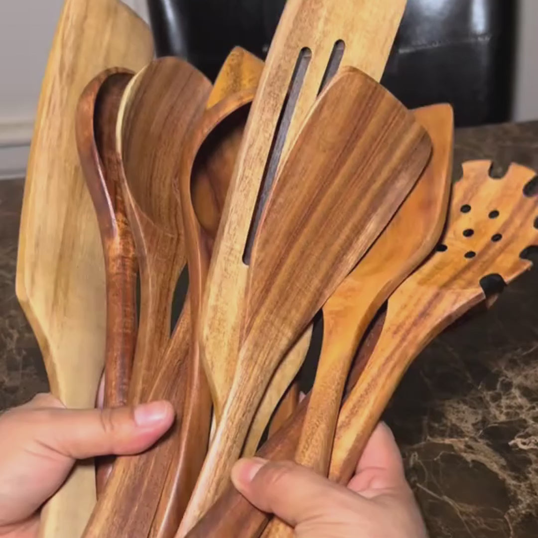 Juego completo de utensilios de cocina ForestCraft — Mangos cómodos, seguros para la batería de cocina