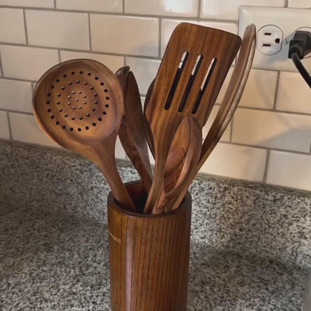 Juego completo de utensilios de cocina ForestCraft — Mangos cómodos, seguros para la batería de cocina