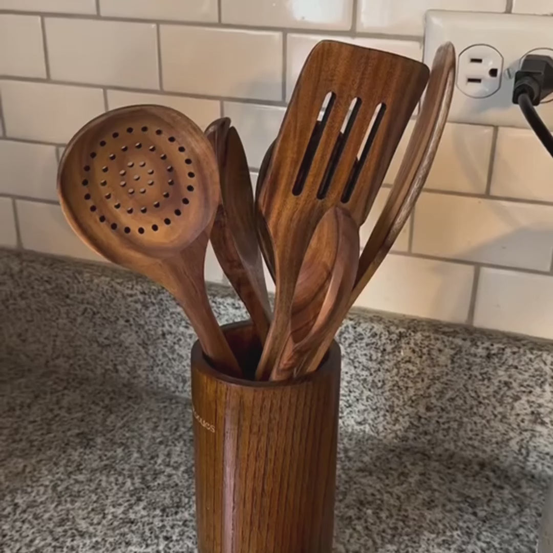Juego completo de utensilios de cocina ForestCraft — Mangos cómodos, seguros para la batería de cocina