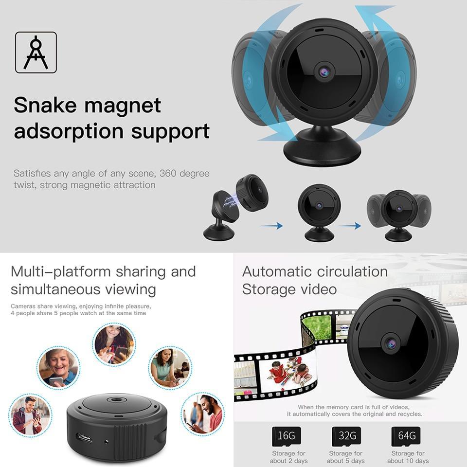 Mini cámara WiFi 1080P HD con visión nocturna IR, cámara de seguridad para el hogar y monitor para bebés
