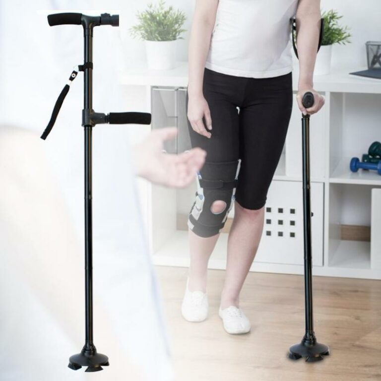 Hopfällbar, justerbar promenadkäpp — inbyggd LED-lampa som stöd