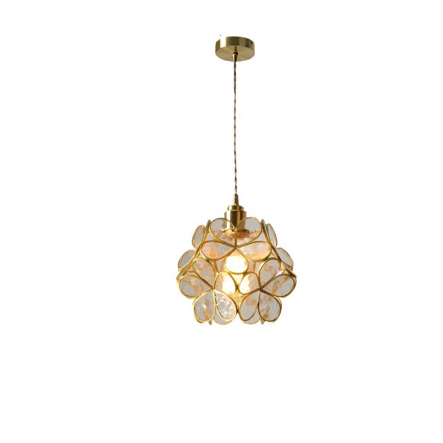 Aurea Florale Glas-LED-Pendelleuchte mit eleganten goldenen Akzenten