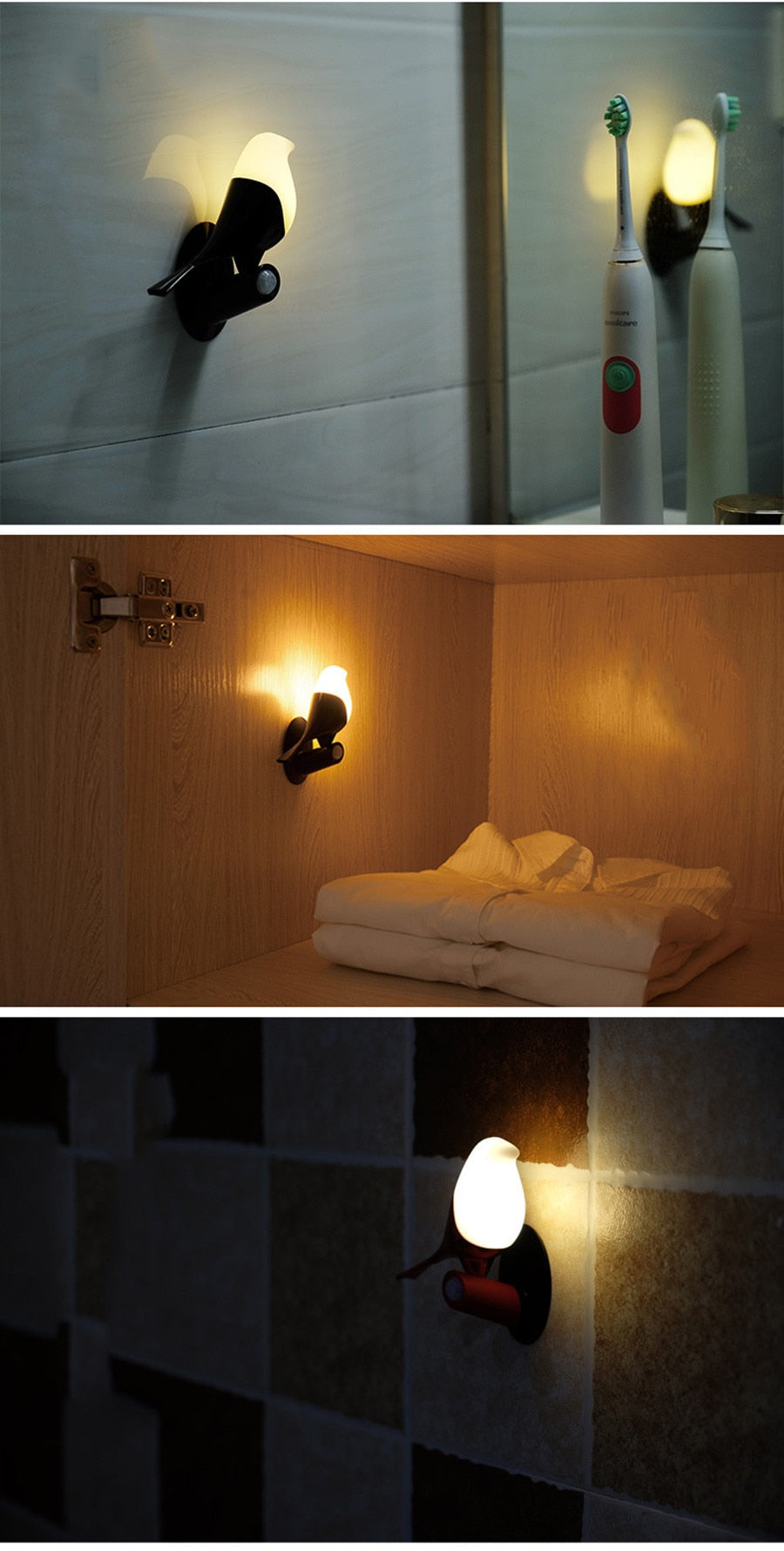 Nabíjecí chytrá lampa se stromem a ptákem — automatické teplé ambientní osvětlení