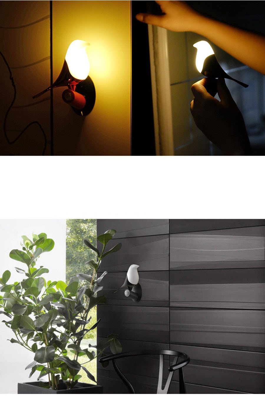 Nabíjecí chytrá lampa se stromem a ptákem — automatické teplé ambientní osvětlení