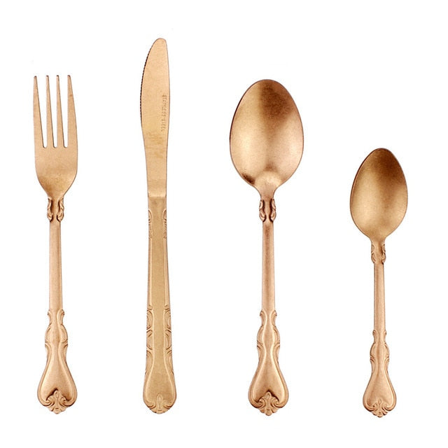 4-teiliges antik-mattes Besteckset – klassischer europäischer Stil