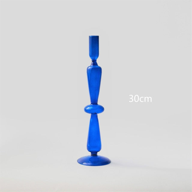 Kobaltblaue Kerzenhalter aus mundgeblasenem Glas – Retroformen