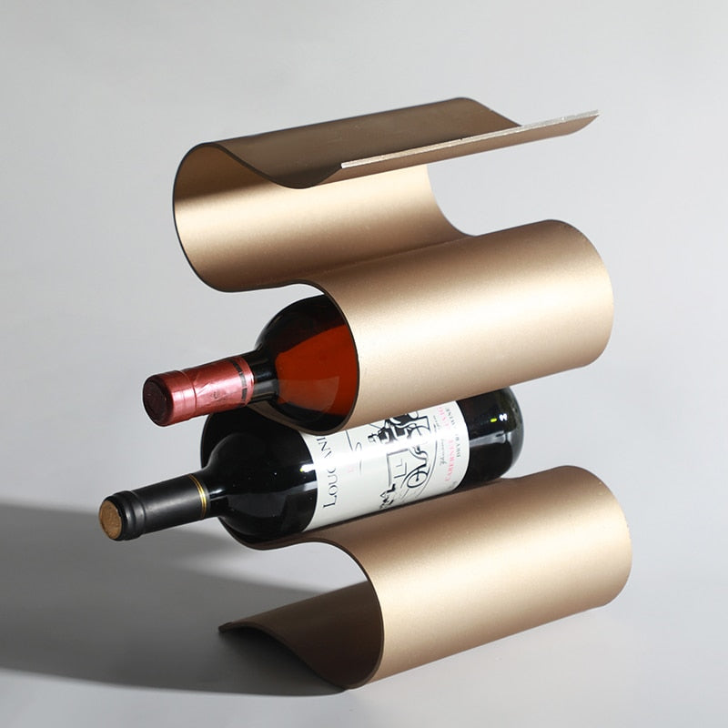Porte-bouteilles et casier à vin en métal aux courbes créatives, capacité de 4 bouteilles