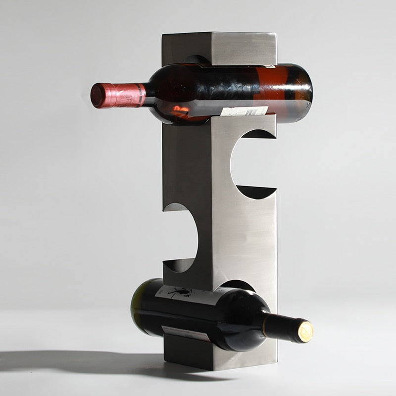 Porte-bouteilles et casier à vin en métal aux courbes créatives, capacité de 4 bouteilles